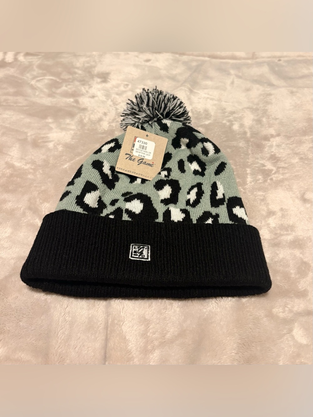 The Game Mint Leopard Pom Pom Beanie with Black Cuff